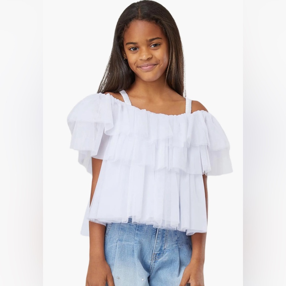 Habitual girl Tiered Cold Shoulder Mesh Top.